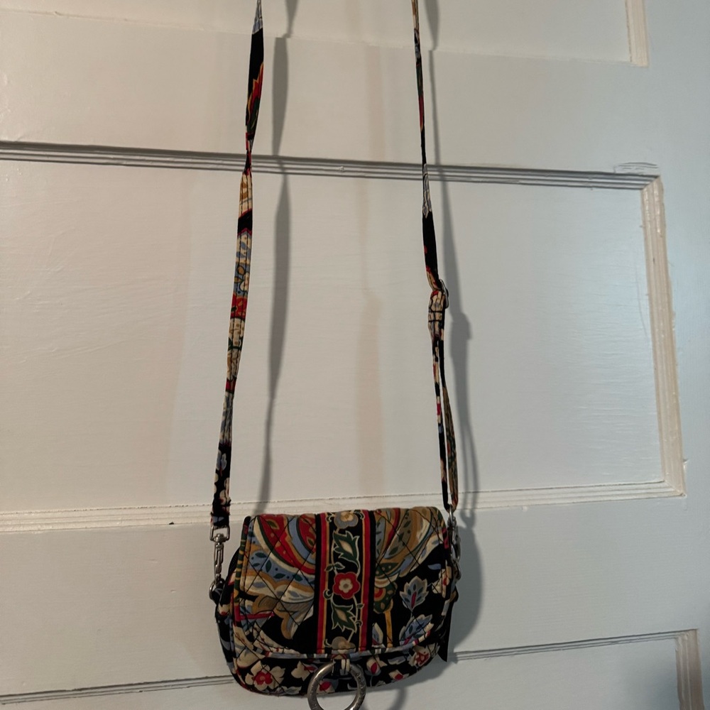 Vera Bradley Quilted Crossbody in Black with Red, Gold & Blue Accents
